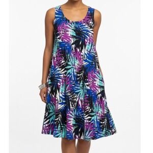 RN Studio by Ronni Nicole Swing Dress XL Bold Blue Purple Black Print Sleeveless